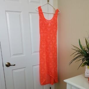 Vibrant Orange Sleeveless Mesh Bathing Suit Coverup